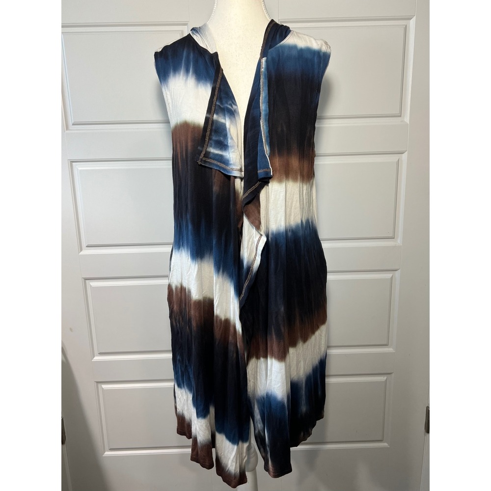 Coin 1804 Women's Tie Dye Hooded‎ Sleeveless Cardigan Vest Duster Size L